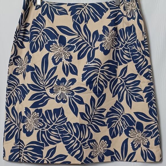 Talbots Stretch Floral Skirt Tan and Blue With Sequins. Size 16 - Picture 5 of 14